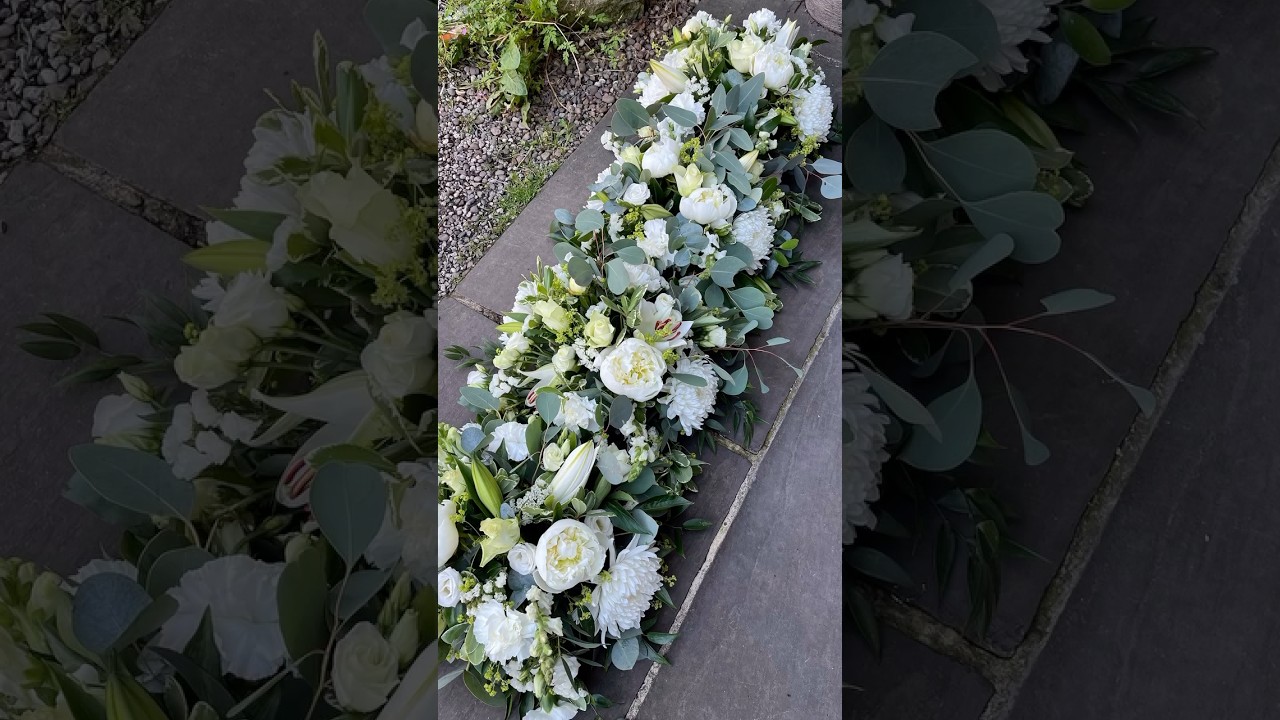 Creating a coffin spray from 4 individual posy arrangements 