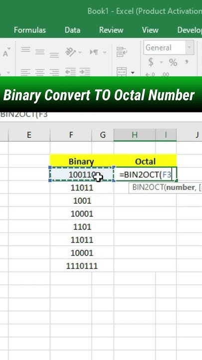 Binary Convert To octal Number in excel || Bin2oct Function in excel # ...