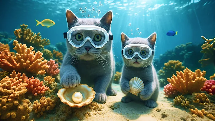 Video 9396061: british shorthair cat kitten, gray british shorthair kitten, british shorthair mother cat, british shorthair cat enjoying