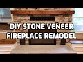 Stone Veneer Fireplace remodel - DIY natural thin stone veneer over brick makeover