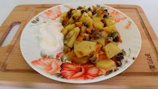 Картошка с грибами в микроволновке. Картошка с грибами в микроволновке.