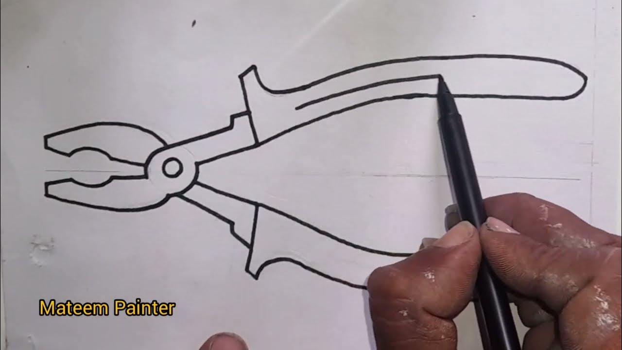 combination plier drawing, how to draw plier, pliers drawing, how to