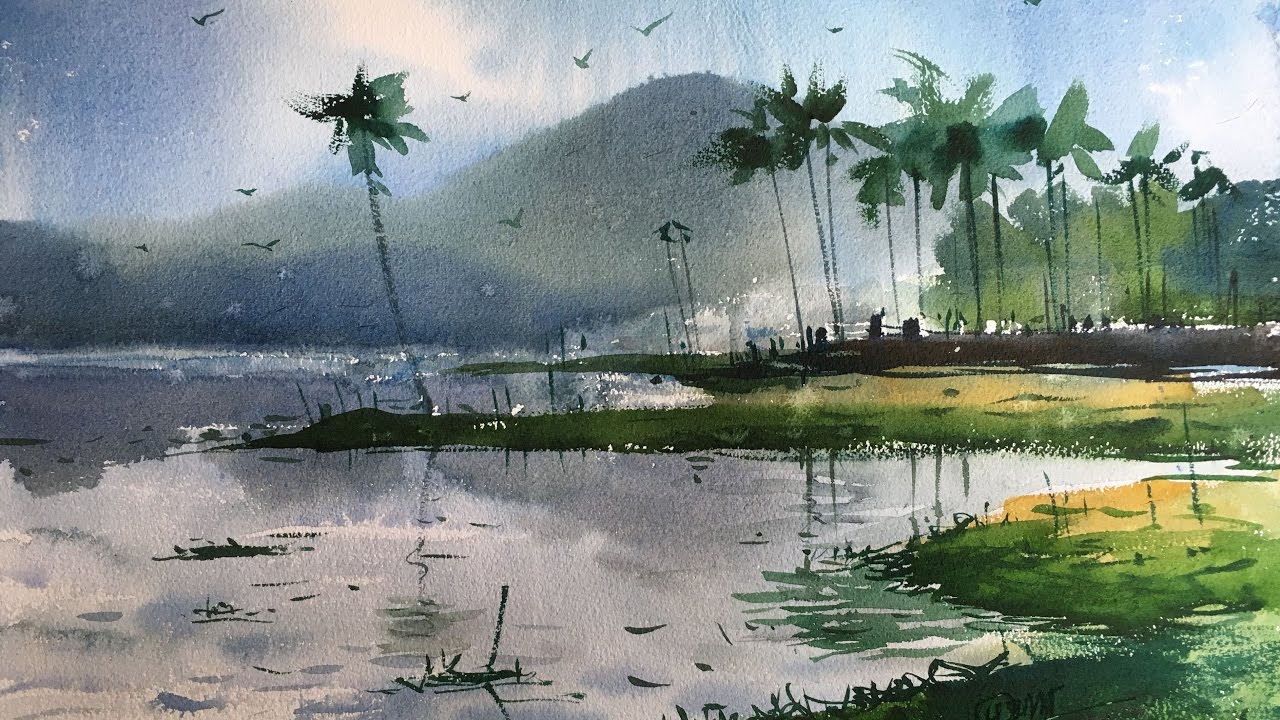  Watercolor  landscape painting  demonstration on the spot by 