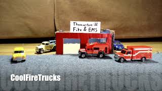 Red Alert!  Matchbox Emergency Vehicles Responding to CO Alarm from Station - Stop Motion Animation