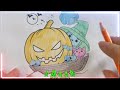 Instructions for coloring the picture of the pink cat and the angry pumpkin