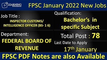 Inspector Custom / Intelligence Officer BS 16 FPSC New Job 2022 Syllabus and PDF Notes