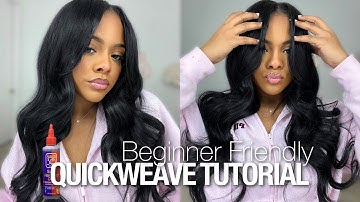 DIY FLAT MIDDLE PART QUICKWEAVE TUTORIAL 🎀🔥+ Barrel Curls & BLENDING LEAVE OUT | BEGINNER FRIENDLY 🤍