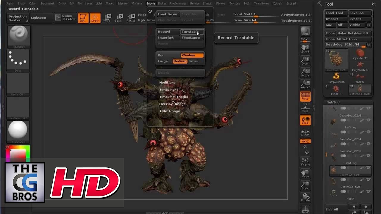 in zbrush turntable how to get rid of menus