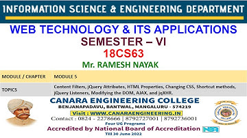 VTU WEB18CS63 WEB TECHNOLOGY AND ITS APPLICATIONS M5 L7 HTML Properties Changing CSS jQuery Listener