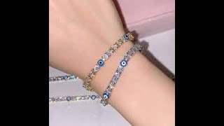 Foxi Iced Out Fine Wholesale Girls 18k Gold Plating Evil Eyes Cluster Tennis Chain Wrist Bracelets A
