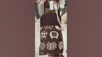 Túi cầm tay Nâu cafe Mèo chiêu tài đựng ly giữ nhiệt thời trang vải canvas đa năng, tiện ích