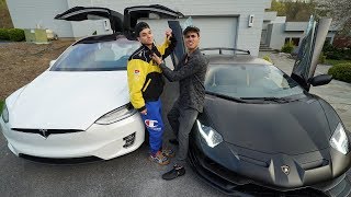 I RACED MY BROTHER FOR $10,000! (Lamborghini Aventador SVJ vs Tesla Model X)