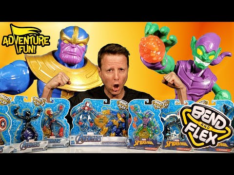 12 Marvel Spider-Man and Avengers Thanos Bend and Flex Action Figures Adventure Fun Toy Review!