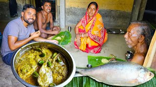 গ্রাম্য স্বাদে সেরা ইলিশ মাছের মাথা দিয়ে ওল কচু রান্না সঙ্গে ইলিশ ভাপা রান্না খাওয়া | villfood vlog