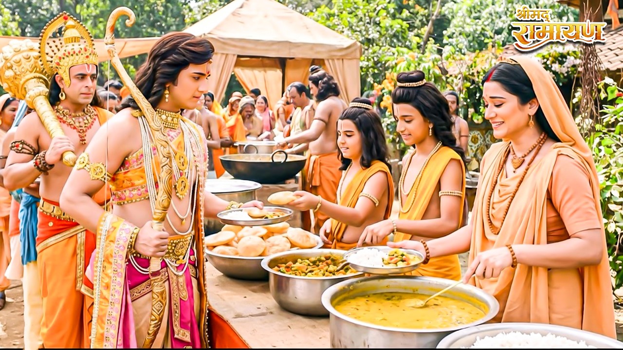 लव कुश और माता सीता ने लगाया आश्रम में भंडारा जीमने आए श्री राम और हनुमान || Shrimad Ramayan