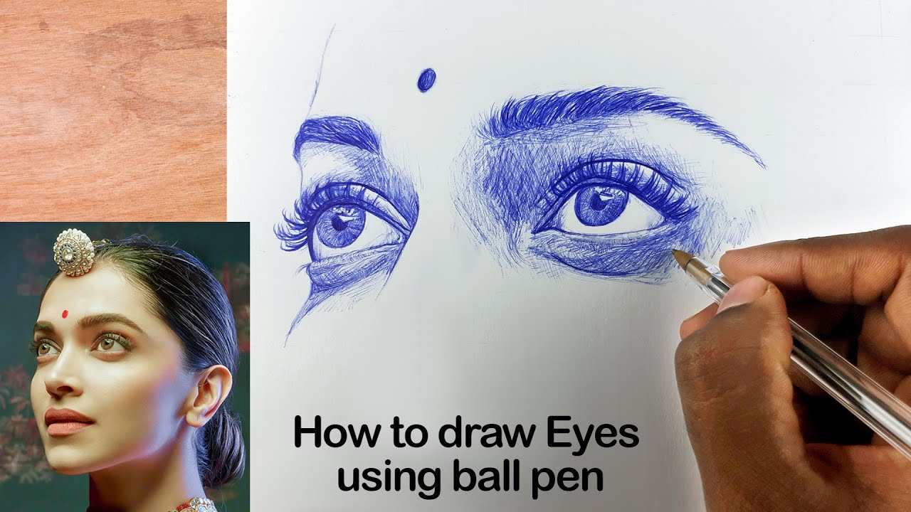 How to Draw Face using ball pen | Eyes | - Part 01 - YouTube