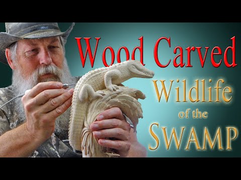 Wood Carved Alligator Swamp Wildlife Carving