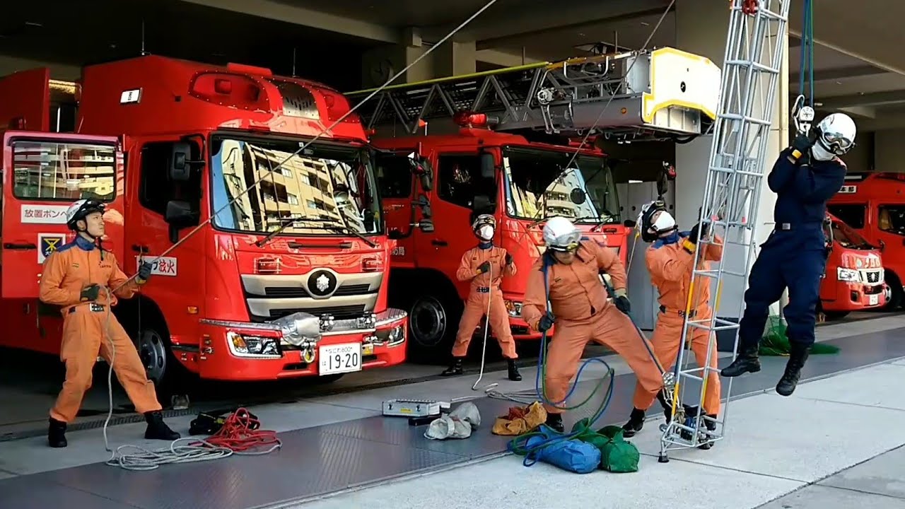 大阪☆消防局【救助隊の訓練中に救急車が出場】緊急消防車🚒Fire truck🚒소방차🚒Camión de bomberos🚒Пожарная машина🚒Truk pemadam kebakaran