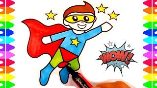 HAPPY HALLOWEEN COLORING! Kids SUPERHERO Costume | Drawing and Coloring Book Pages for Kids!