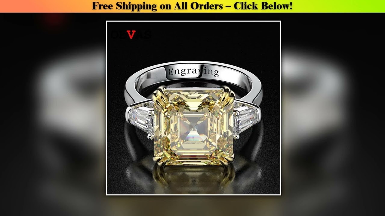OEVAS 100 925 Sterling Silver High Carbon Citrine Diamond Gemstone Wedding Engagement Ring Fine Jew