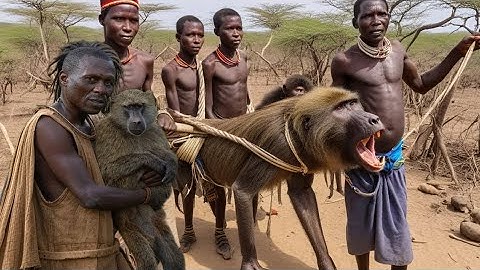 Thrilling BABOON Monkey HUNT with Hadzabe Tribe Bush People🤯