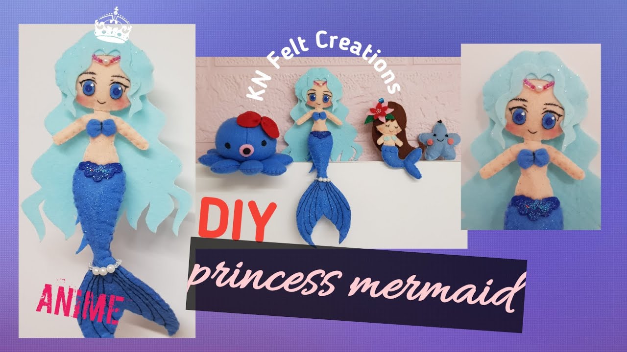 DIY Princess Mermaid Felt Doll 🍒🍨🐬| Cách Làm Tiên Cá Vải Nỉ 🏝🧜‍♀️