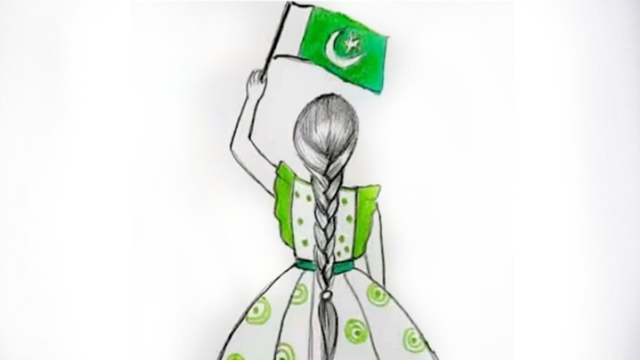 Pakistan independence Day Drawing /Easy 14 august drawing / Girl drawing /pencil sketch 