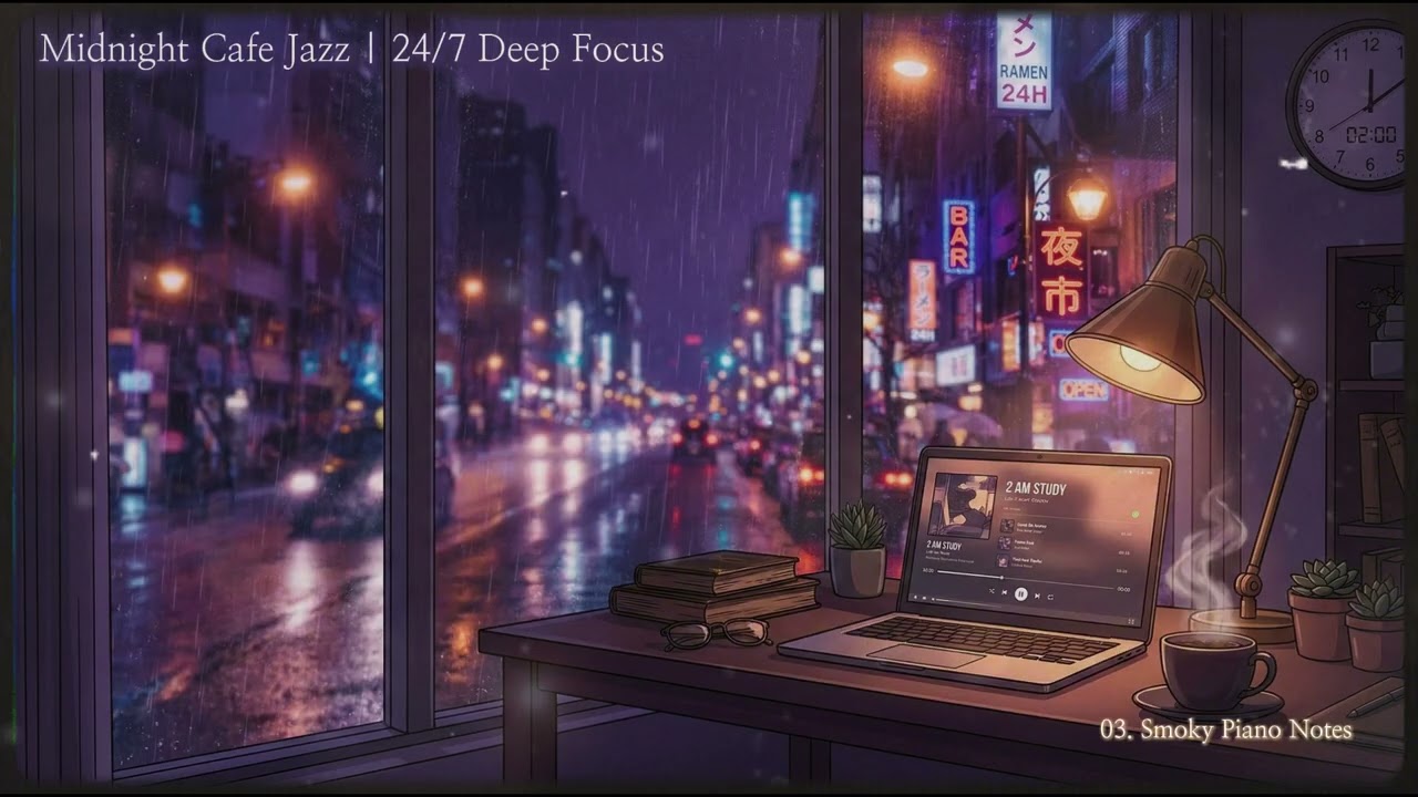 2 HOURS 🌙 Midnight Cafe Jazz - Deep Focus & Study Beats for Productivity