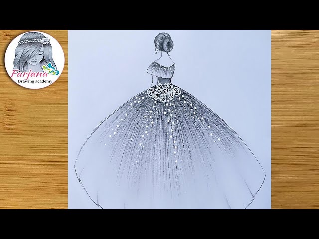 Fashion Girl In Beautiful Dress Sketch Stock Illustration - Download Image  Now - Dress, Women, Flower - iStock