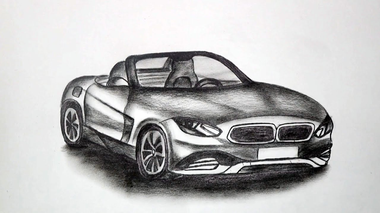 Black Charcoal Car Sketch lamborghini Size A4