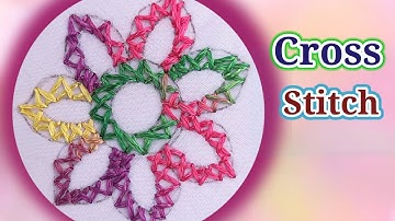 Cross stitch Flower Embroidery Design Tutorial/Cross stitch Pattern for Beginners/Threads Skills