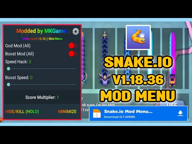 Mod menu of 🔥snake.io, 2023, v1.18.51, mega mod😨, easy downoad