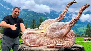 Chef Tavakkul Cooks a Whole Huge Ostrich! Big Exotic Dish in the Wilderness