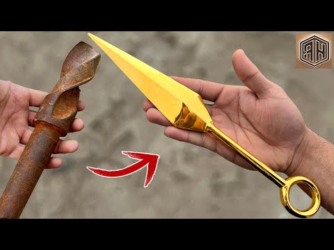 Forging a Rusted Drill Bit into a 24K GOLD Plated KUNAI
