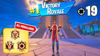 High Elimination Solo Win Gameplay | ALL MEDALLIONS | Fortnite Chapter 5 Season 3 Zero Builds