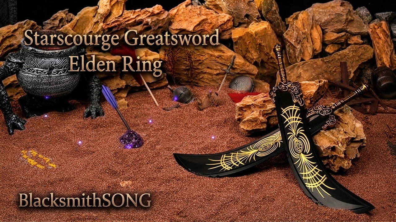 Starscourge Greatsword Metal Miniature | Paired Set of General Radahn Swords (30cm) — video still from the handmade miniature scene