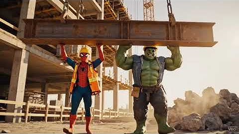 Spiderman met Hulk als bouwvakkers