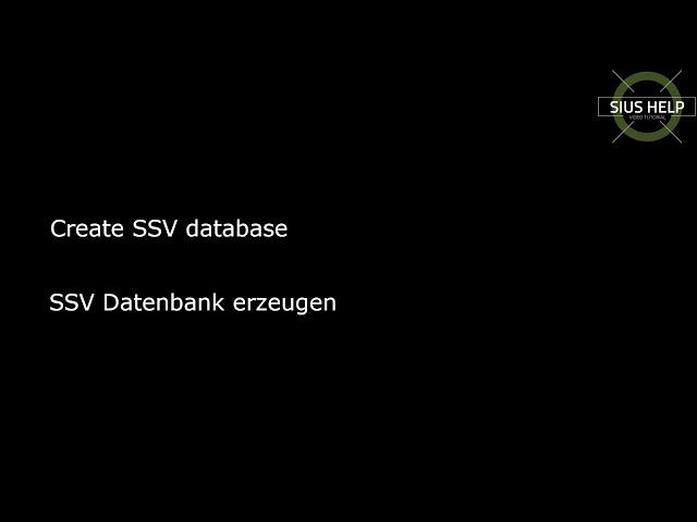 Create SSV Database / SSV Datenbank erstellen