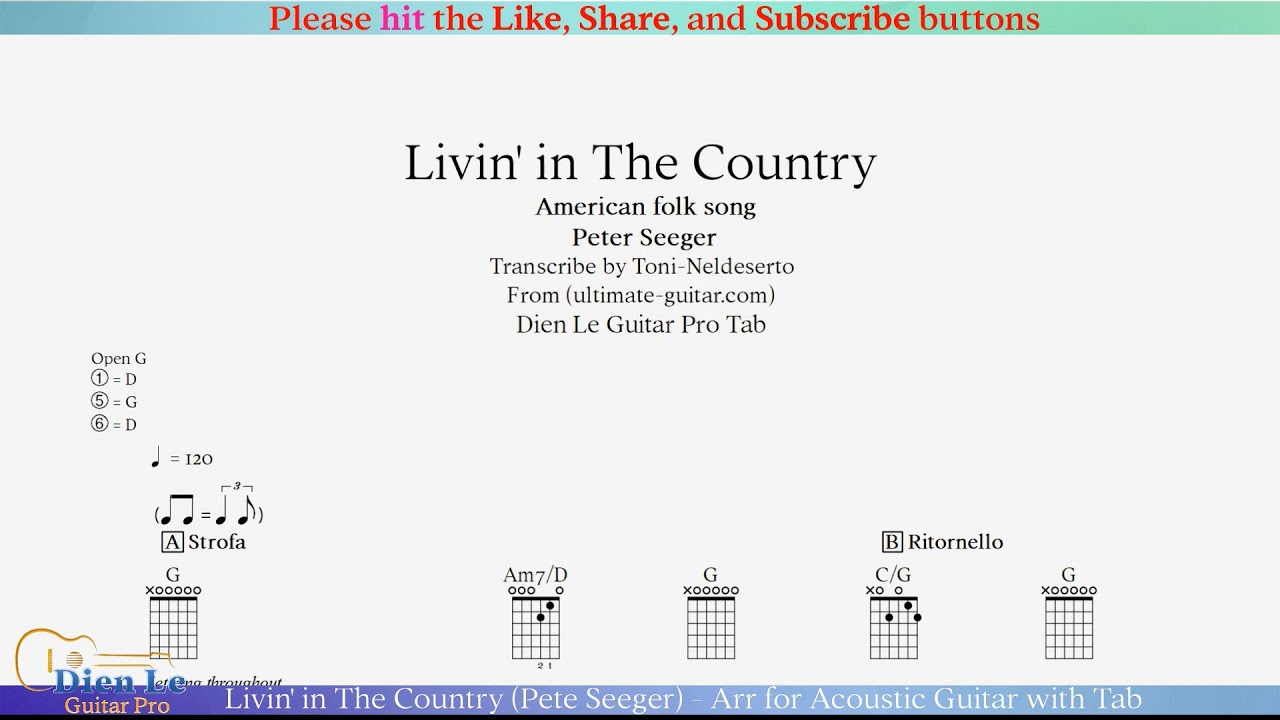 Livin' in The Country (Pete Seeger) - Arr for Acoustic Guitar with Tab
