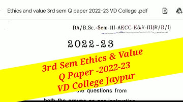 Ethics & Value Question Paper 2022-23 3rd sem VD College Jaypur University Majhi Tutorial