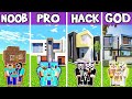 FAMILY BEAUTY MODERN HOUSE BUILDING CHALLENGE - NOOB vs PRO vs HACKER vs GOD in Minecraft