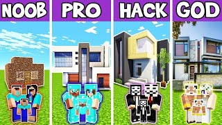FAMILY BEAUTY MODERN HOUSE BUILDING CHALLENGE - NOOB vs PRO vs HACKER vs GOD in Minecraft