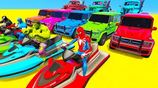 Spiderman Cars Racing Challenge On Desert Rampa ! Superhero Hulk Iron Man Goku Jet Ski Race - Gta 5