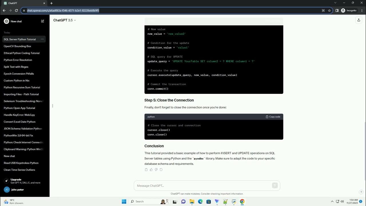 How do i insert or update in sql server tables via python youtube
