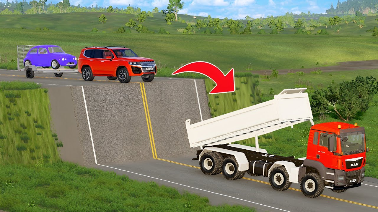 Cars vs Unfinished Road Challenge #2 BeamNG Drive - YouTube