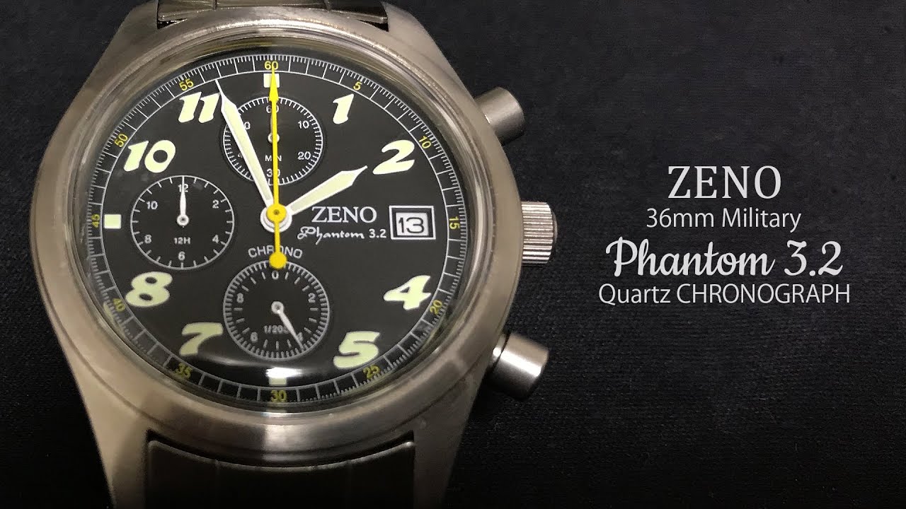 Zeno Wacth Phantom 3.2 クロノグラフ ZENO Phantom 3.2 / 36mm Military Chronograph - YouTube