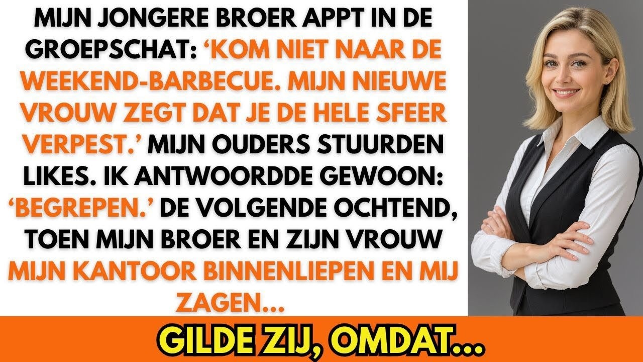 “Mijn broer appt: ‘Kom niet naar de BBQ.’ Tot hij met zijn vrouw mijn kantoor binnenstapt…”