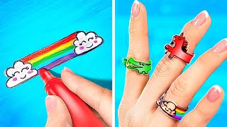 DIY Rainbow Plastic Doll Rings💍  *Different-colored gadgets and crafts*