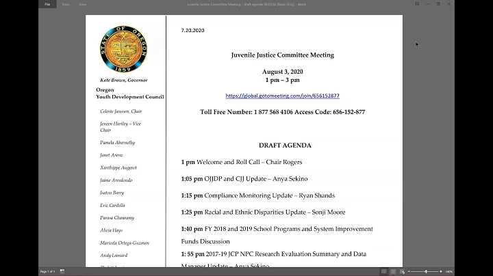 8 3 2020 YDC Juvenile Justice Committee Meeting