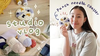Studio Vlog 🌼 Punch Needle Coasters, Printing stickers!!